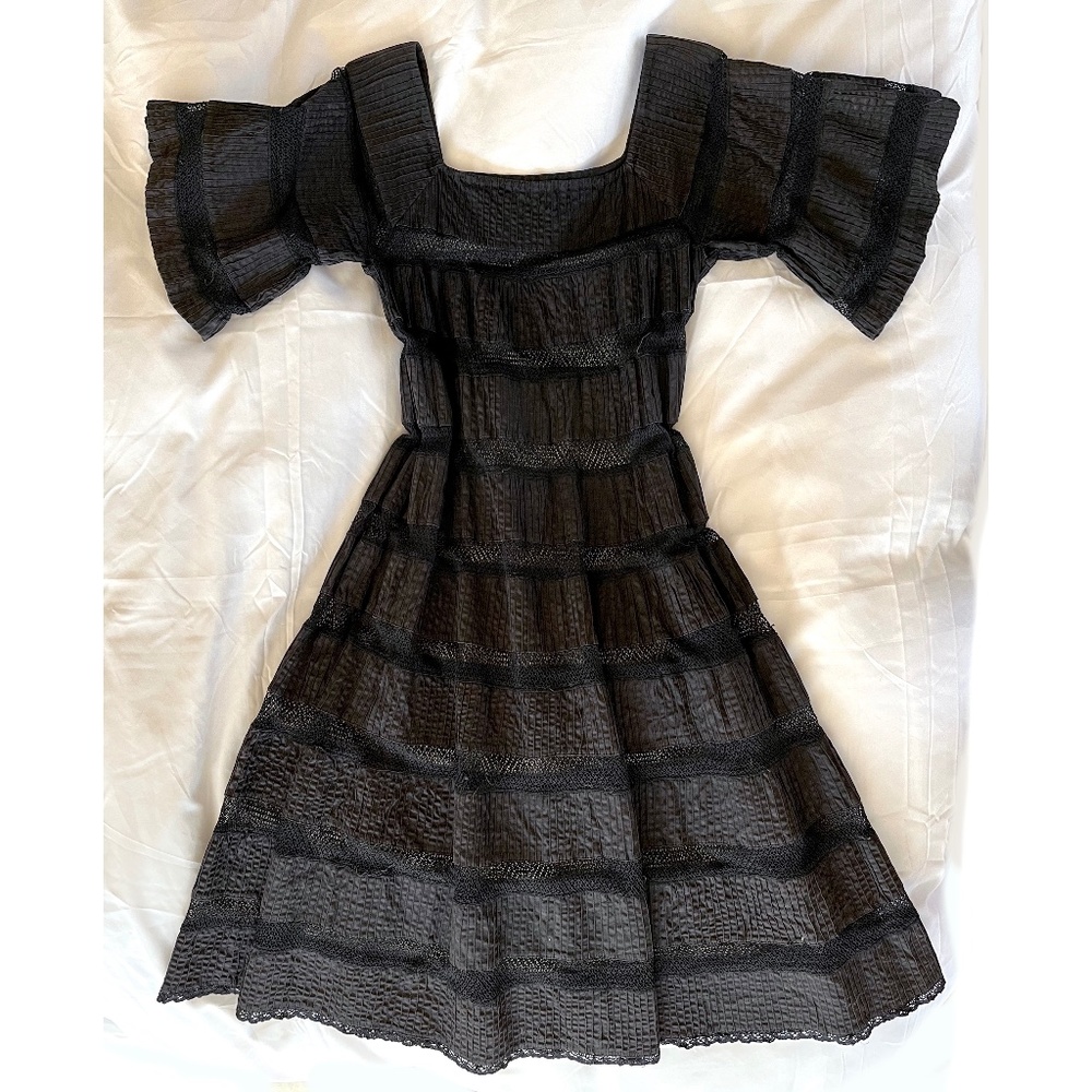 Vintage black pleated and inset dress- possibly Mexican? No tags,  gorgeous!